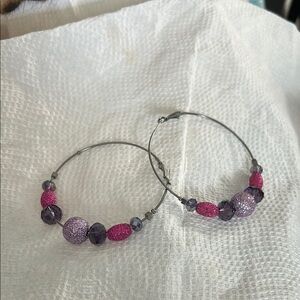 Vibrant Purple Beaded Hoop Earrings